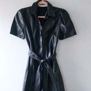Vegan Leather Dress Mini Shirt Dress